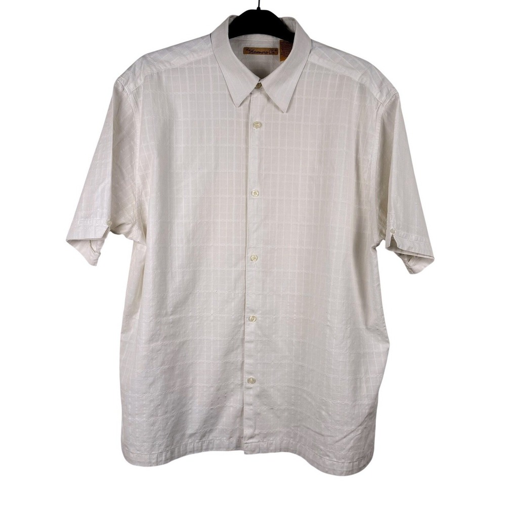 Havanera Co Mens XL White Textured Dobby‎ Cotton Short Sleeve Button Down Shirt